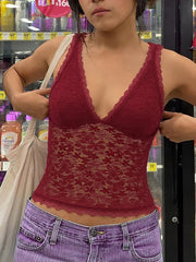 Burgundy Lace V-neck Tank Top