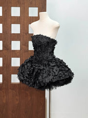 Strapless 3D Flower Appliques Frill Mini Dress