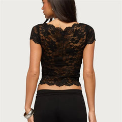 Sheer Scallop Trim Short Sleeve Top