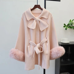 Bowknot Knitted Cape Short Coat