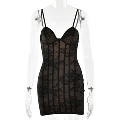Black Spaghetti Strap Lace Bodycon Mini Dress