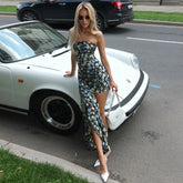 Strapless Floral Print Ruched Bandage Mini Dress