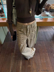 Barrel Decorative Military-Style Buttons Pants