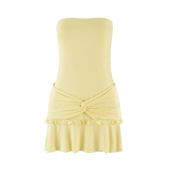 Yellow Frills Knotted Strapless Mini Dress