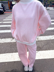 Striped Contrast Trim Long Sleeve Top and Pants Set