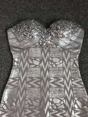 Silver Strapless Crystal Bandage Mini Dress