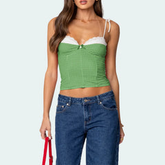 Gingham Lace Trim Spaghetti Strap Top