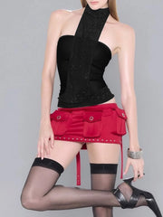 Black and Beige High Neck Sleeveless Sequin Tank Top - Backless Style