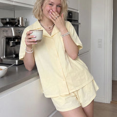 Short-Sleeve Button-Down Shirt With Shorts Pajama Set