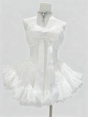 Bowknot Strapless Lace Tulle Mini Dress