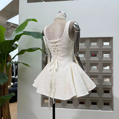 Tweed Bow Detail Sleeveless Flared Mini Dress