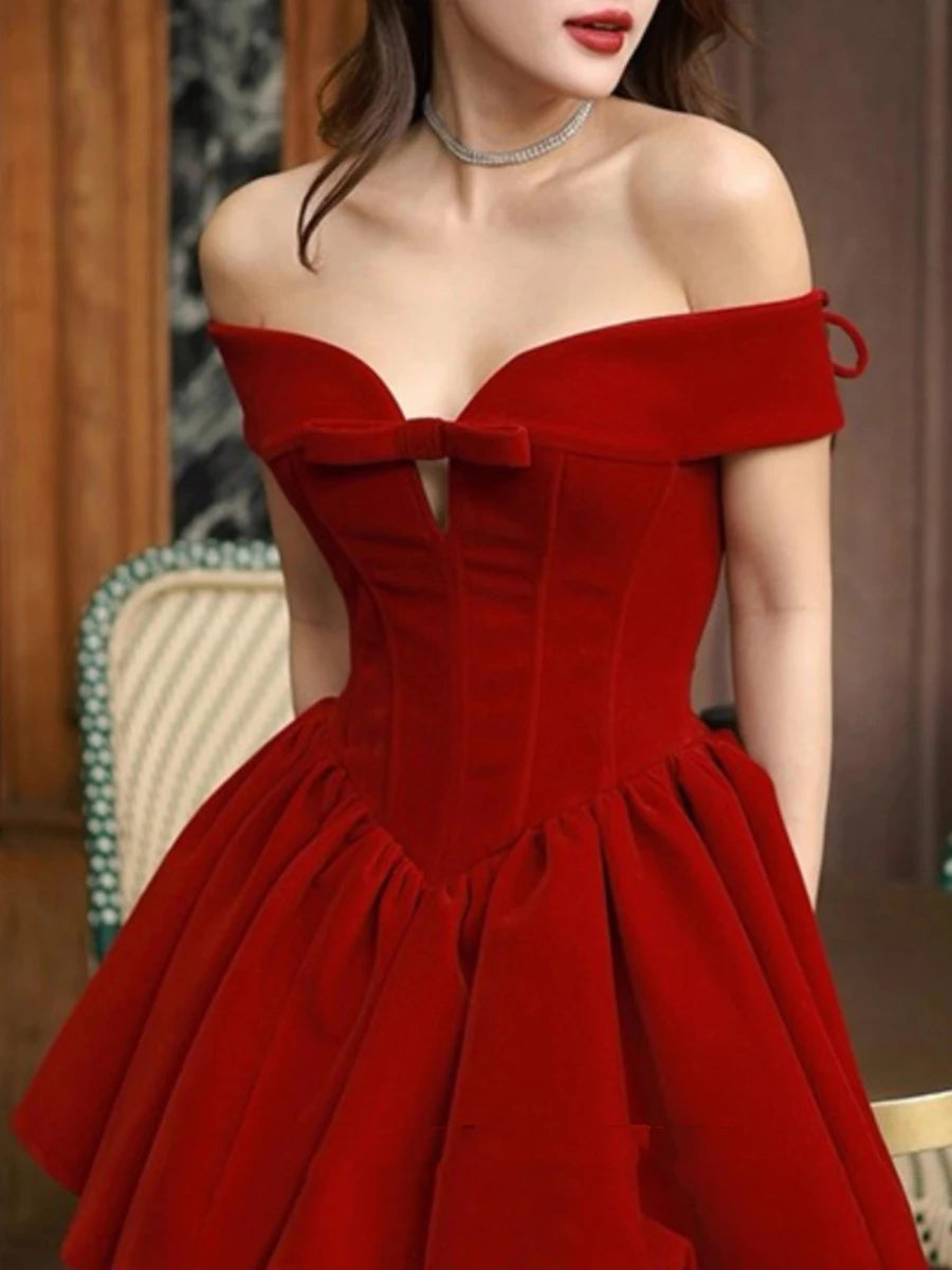 Red off-shoulder dress worn by a model