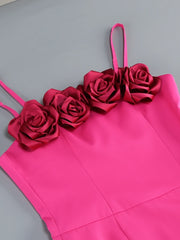 Spaghetti Strap 3d Flower Applique Slit Midi Dress