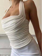 White Ruched Halter Top