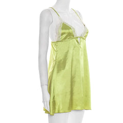 Green Lace Trim Cami Slip Mini Dress