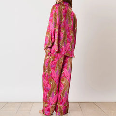 Animal Print Button-up Long Sleeve Top And Pants Set