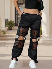 Black Lace Patchwork Wide Pants