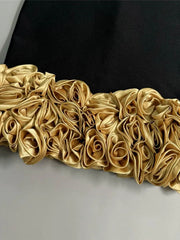 Black Strapless Gold 3D Flowers Mini Dress