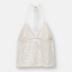 Sequin Sheer Open Back Tie Up Top