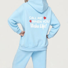 Blue Heart Print Hoodie with Sweatpants Set