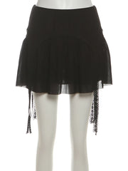 Black Mesh Frill 3d Flower Crop Top And Mini Skirt Set