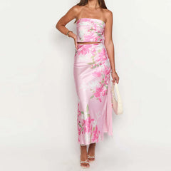 Satin Strapless Crop Top & Long Skirt Set
