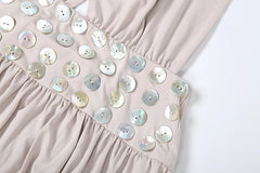 Halter Open Back Slit Button Applique Strap Maxi Dress