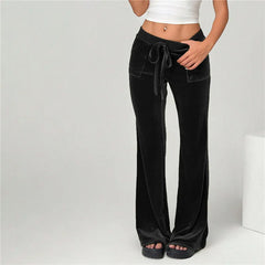 Drawstring Velvet Wide Leg Trousers