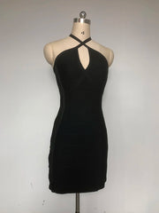 Black Mesh Patchwork Cross Bandage Mini Dress