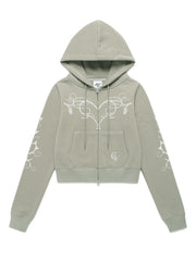 Vine And Heart Graphic Crop Zip-Up Hoodie