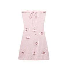 Pink Knitted 3D Flowers Tube Mini Dress