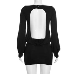 Off-Shoulder Long Sleeve Open Back Mini Dress
