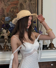 White Lace Off-Shoulder Tie Mini Dress