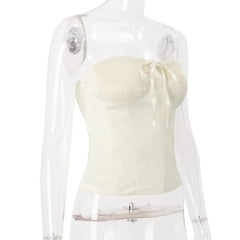 White Smocked Tied Tube Corset Top
