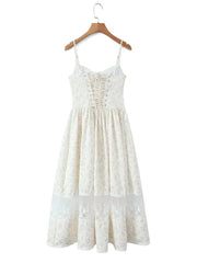 White Floral Milkmaid Cami Lace Mesh Hem Midi Dress