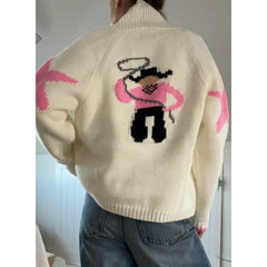 Shawl Collar Back Printed Cardigan