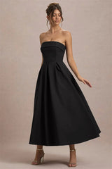Strapless Solid Midi Dress