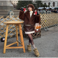 Brown Faux Fur Cropped Coat