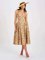 Floral Printed Neck Mounted A-line Midi Dress
