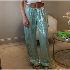 Sequins Drawstring Low Waist Pants