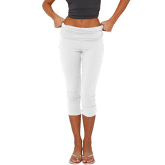 Ruched Foldable Elastic Waist Capri Pants