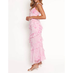 Pink Tiered Ruffle Cami Long Dress