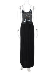 Black Open Back Strap Drape Maxi Dress