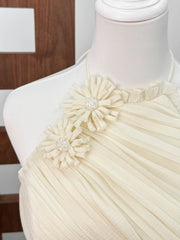 Halter Neck Lace-up Flower Pleated Mini Dress
