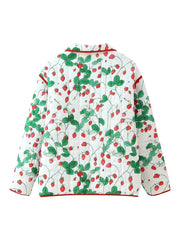 Strawberry Print Lapel Pocket Quilted Jacket