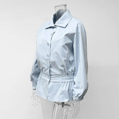 TARUXY 2026 Autumn Women's American Style Windbreaker Jacket Stand Collar Button Waist-Cinching Ruffle Slim Fashion Street Coat