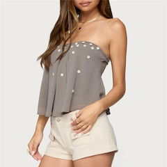 Grey Strapless Decorative Button Babydoll Top