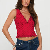 Dotted Ruffles Trim Sleeveless Tank Top