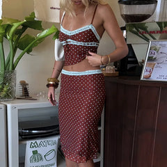 Polka Dot Cami Top And Midi Skirt Set