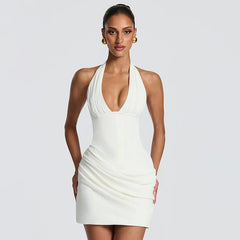 Tie Up Halter Bodycon Draped Mini Dress